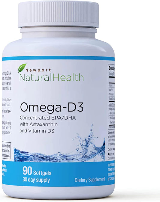 Newport Natural Health Omega-D3 with Astaxanthin & Vitamin D3 | High Concentration EPA & DHA for Heart, Brain, Joint & Immune Support