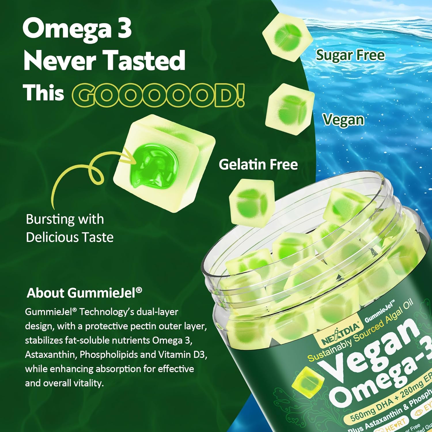 Nextdia Vegan Omega 3 Gummies + Sugar Free Fiber Gummies Combo Pack