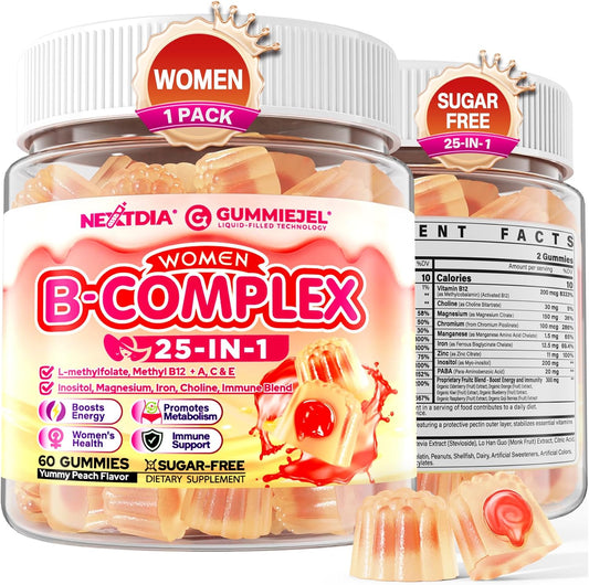 Nextdia Women's Sugar-Free Vitamin B Complex Gummies with Methyl B12, Iron, Vitamin C, and Organic Fruit Blend - 60 Count