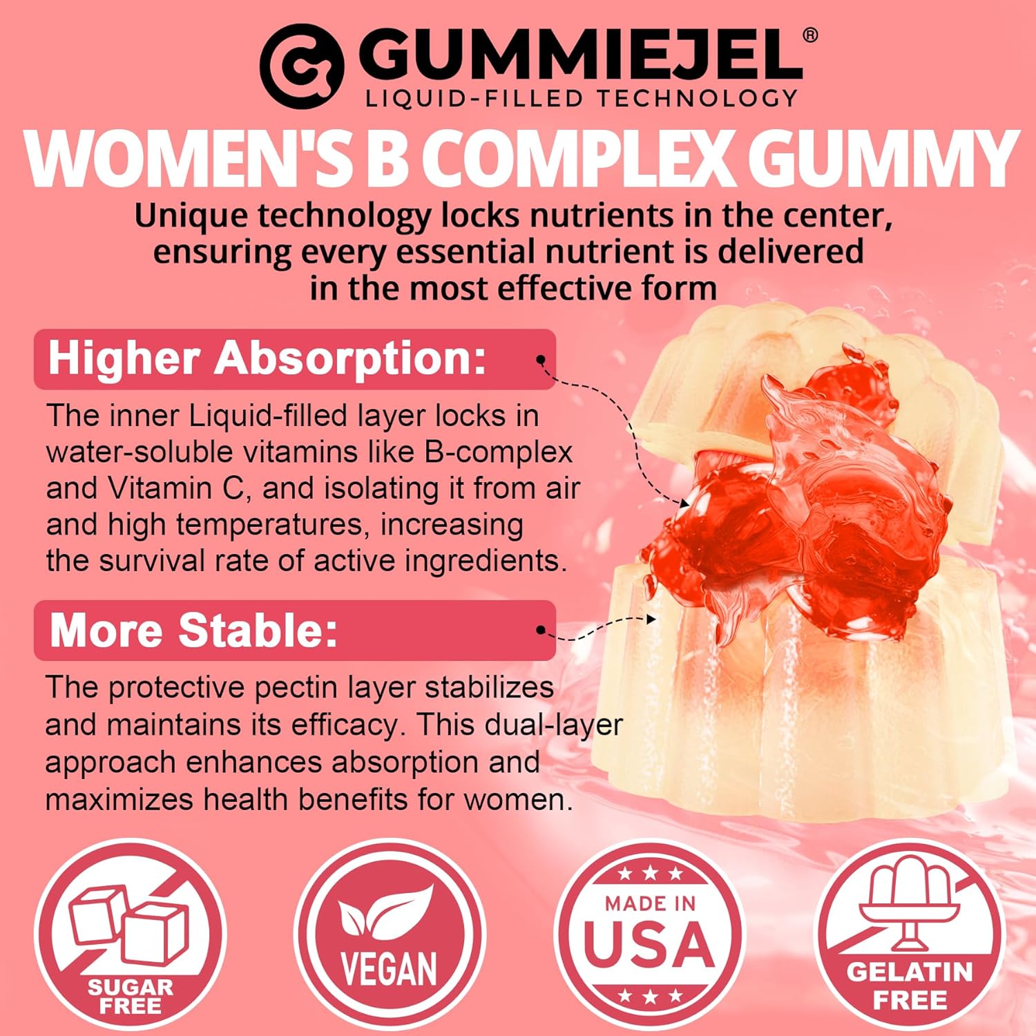 Nextdia Women's Sugar-Free Vitamin B Complex Gummies with Methyl B12, Iron, Vitamin C, and Organic Fruit Blend - 60 Count