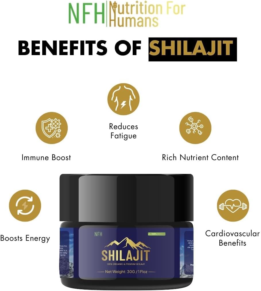 NFH Pure Himalayan Shilajit Organic Resin Supplement 30g - Vitality & Immunity Support with Fulvic Acid & Trace Minerals - Gold Grade Authentic Resin for Men & Women