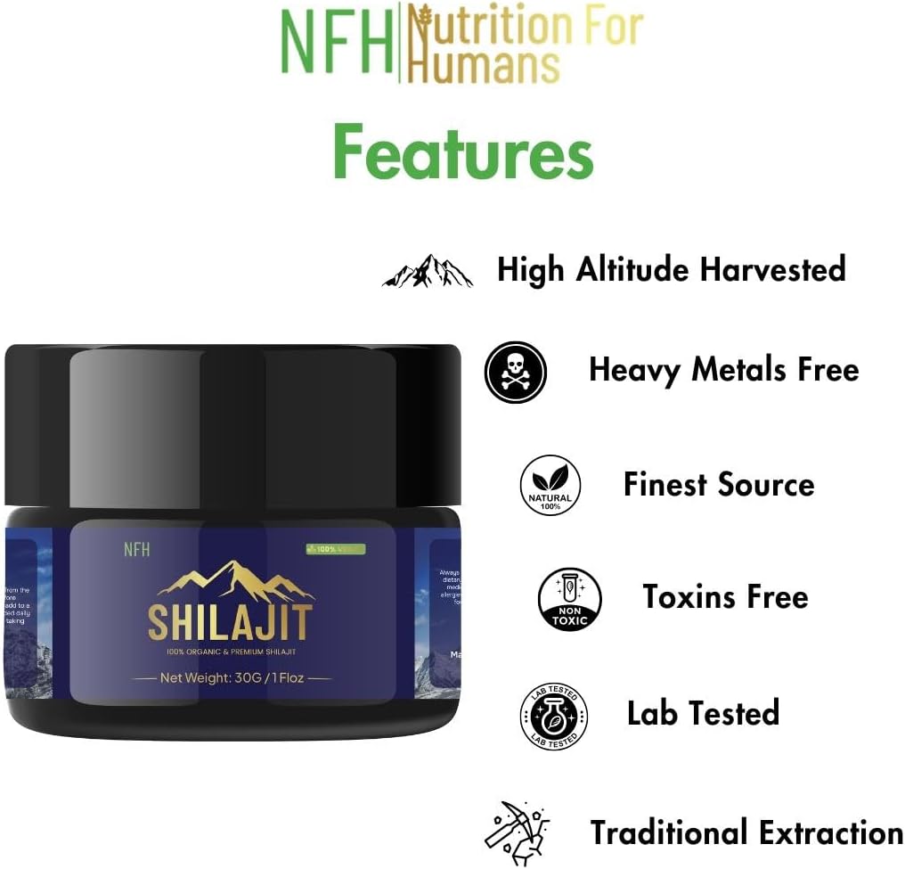 NFH Pure Himalayan Shilajit Organic Resin Supplement 30g - Vitality & Immunity Support with Fulvic Acid & Trace Minerals - Gold Grade Authentic Resin for Men & Women