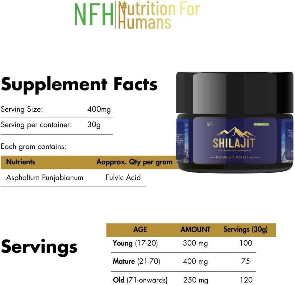 NFH Pure Himalayan Shilajit Organic Resin Supplement 30g - Vitality & Immunity Support with Fulvic Acid & Trace Minerals - Gold Grade Authentic Resin for Men & Women