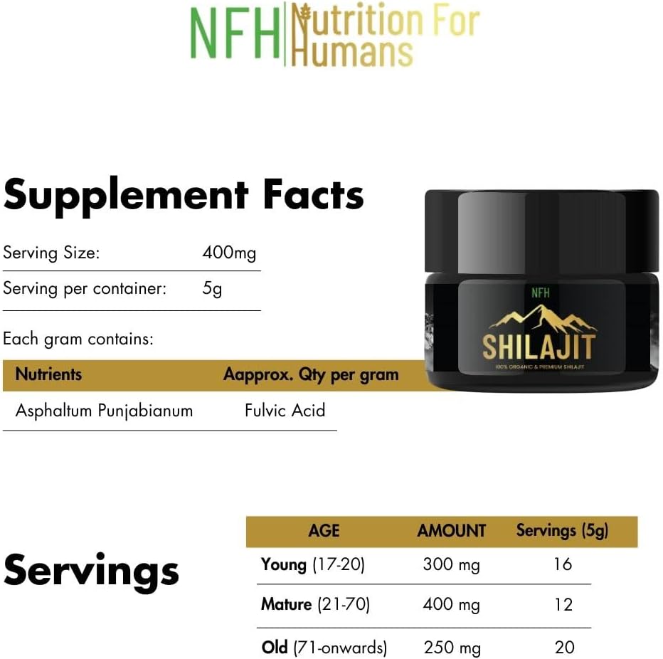 NFH Pure Himalayan Shilajit Organic Resin Supplement | Boosts Vitality & Immunity | Gold Grade with Fulvic Acid & 85+ Trace Minerals | 5g