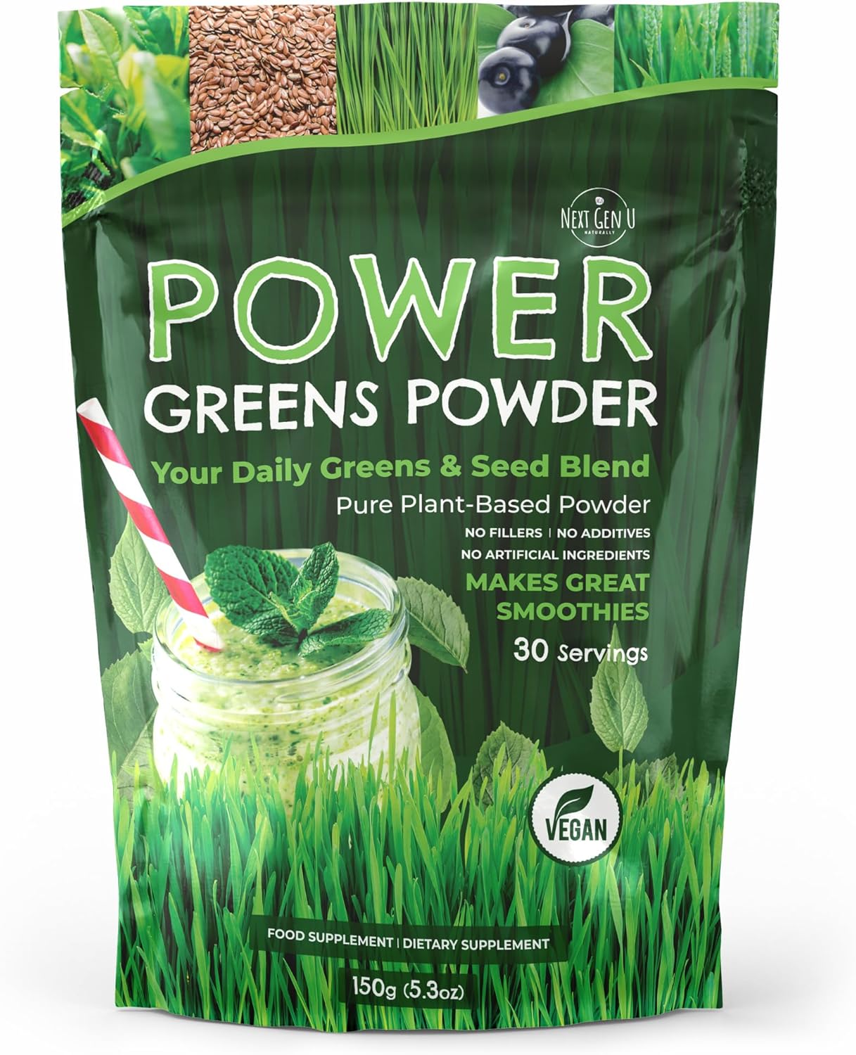 NGU Next Gen U Super Greens Powder 150g Immune Support Supplement Superfood Greens Smoothie Mix for Shakes Detox Healthy Boost Juice Beverages