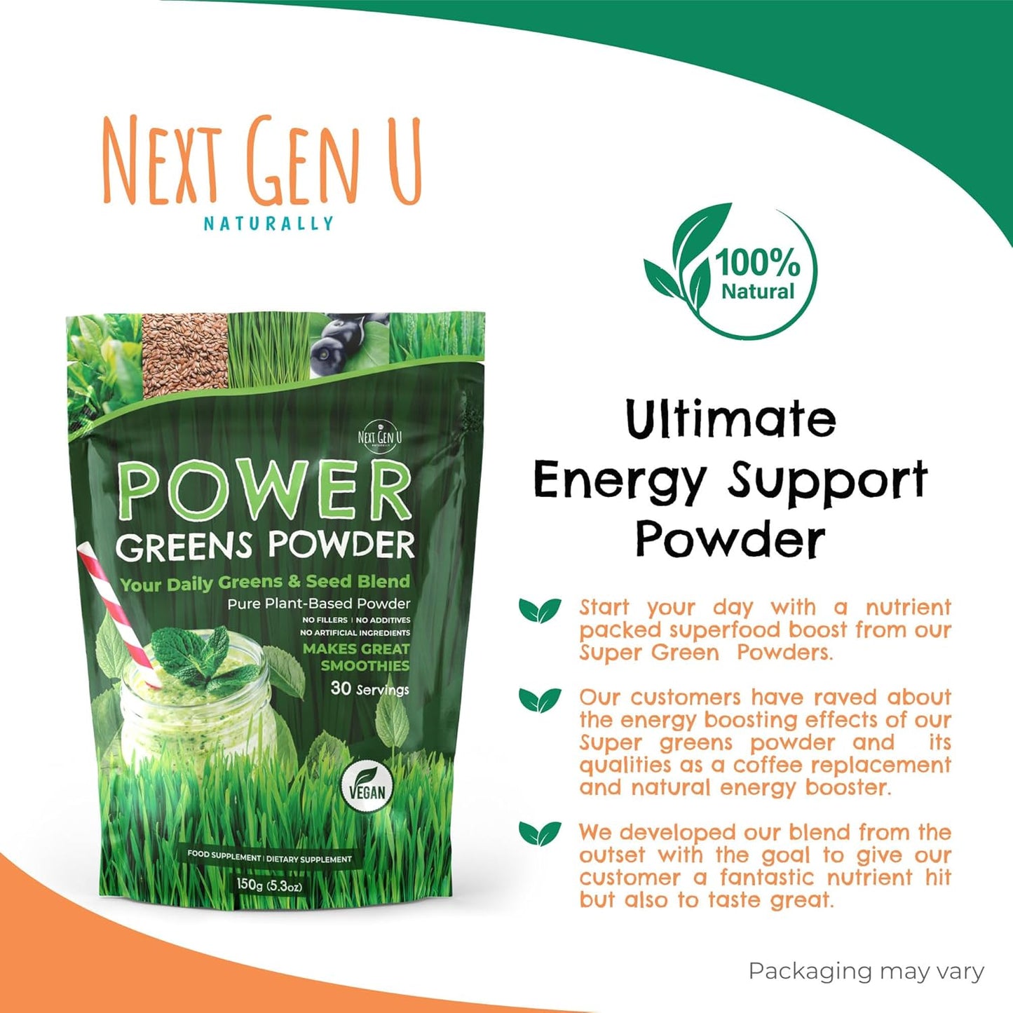 NGU Next Gen U Super Greens Powder 150g Immune Support Supplement Superfood Greens Smoothie Mix for Shakes Detox Healthy Boost Juice Beverages