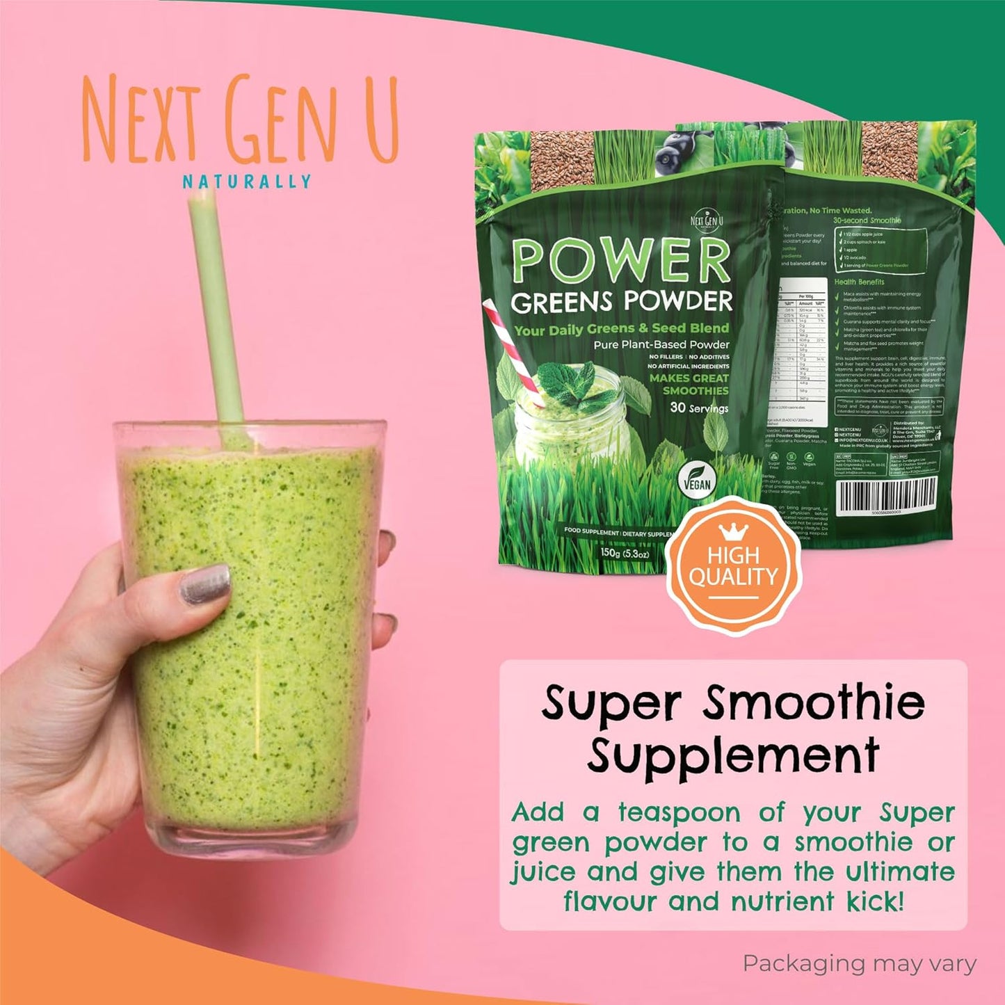 NGU Next Gen U Super Greens Powder 150g Immune Support Supplement Superfood Greens Smoothie Mix for Shakes Detox Healthy Boost Juice Beverages