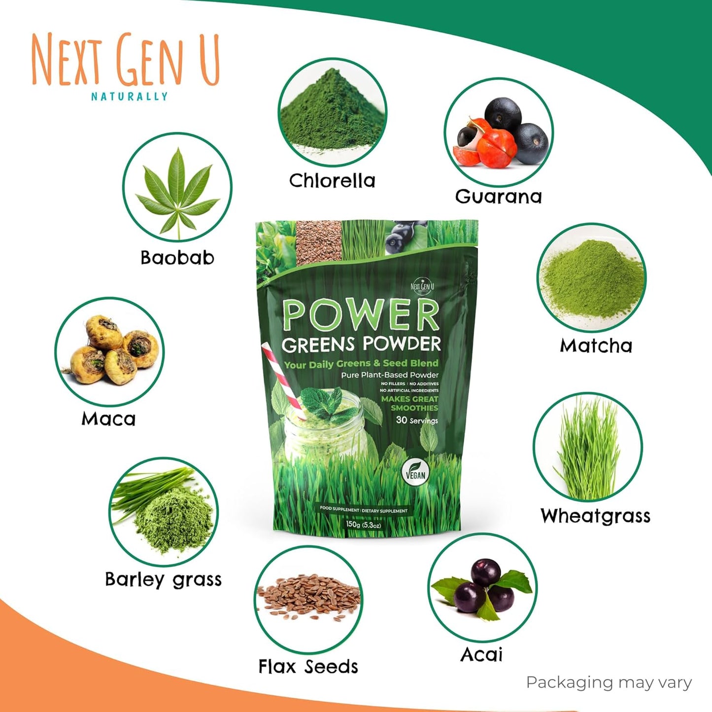 NGU Next Gen U Super Greens Powder 150g Immune Support Supplement Superfood Greens Smoothie Mix for Shakes Detox Healthy Boost Juice Beverages