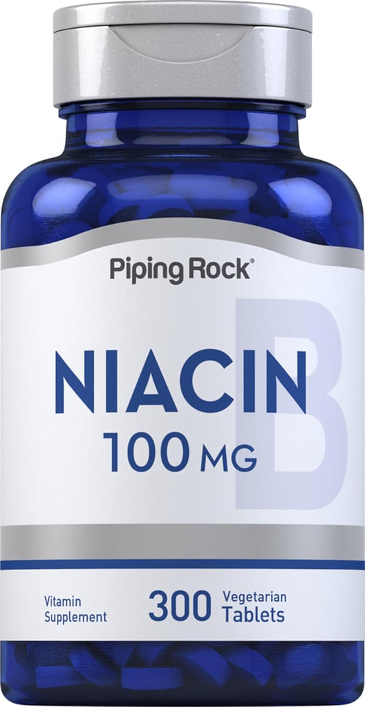 Niacin 100mg Tablets with Flushing - 300 Count, Vegetarian, Non-GMO, Gluten Free by Piping Rock