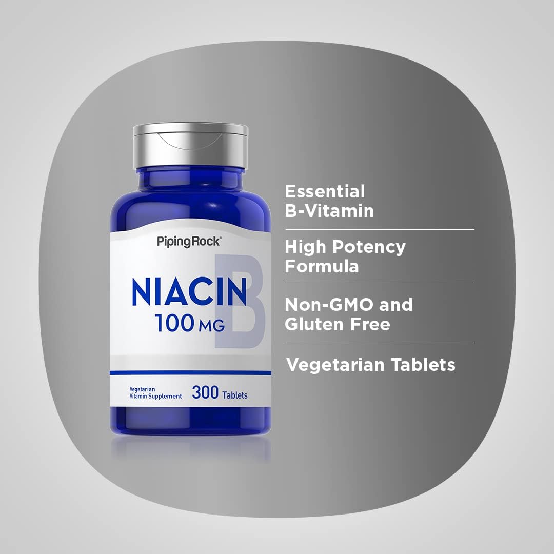 Niacin 100mg Tablets with Flushing - 300 Count, Vegetarian, Non-GMO, Gluten Free by Piping Rock