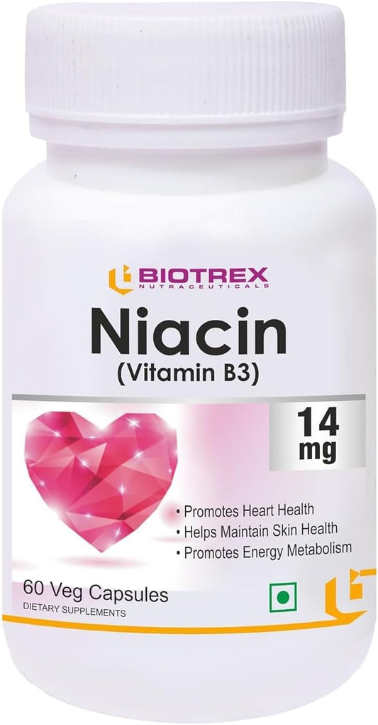Niacin 14mg Vitamin B3 with Inositol 50mg Supplement - 60 Veg Capsules for Overall Health and Wellness
