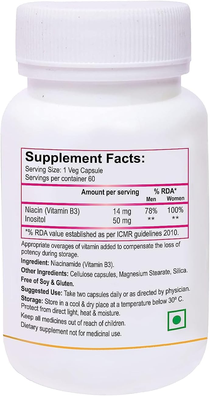 Niacin 14mg Vitamin B3 with Inositol 50mg Supplement - 60 Veg Capsules by Generic Nutraceuticals