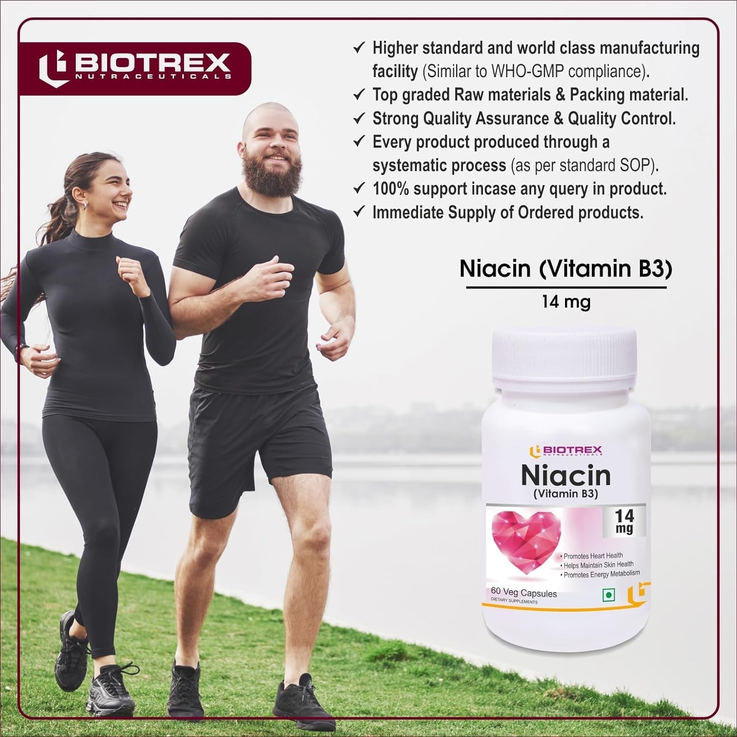 Niacin 14mg Vitamin B3 with Inositol 50mg Supplement - 60 Veg Capsules for Overall Health and Wellness