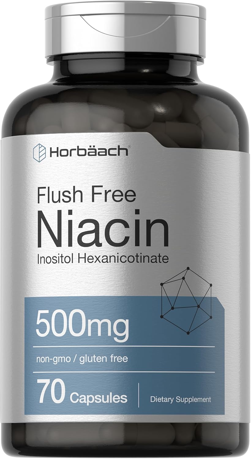 Niacin 500mg Capsules | 70 Count | Flush Free Supplement | Inositol Hexanicotinate | Non-GMO & Gluten Free