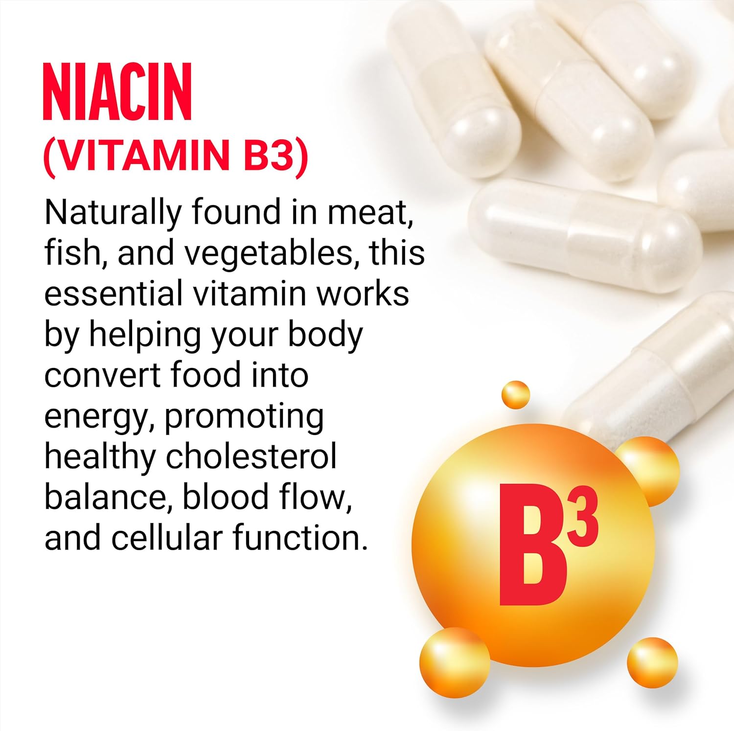 Niacin 500mg Heart-Health Supplement for Cellular Energy & Cardiovascular Health, Vegan Capsules