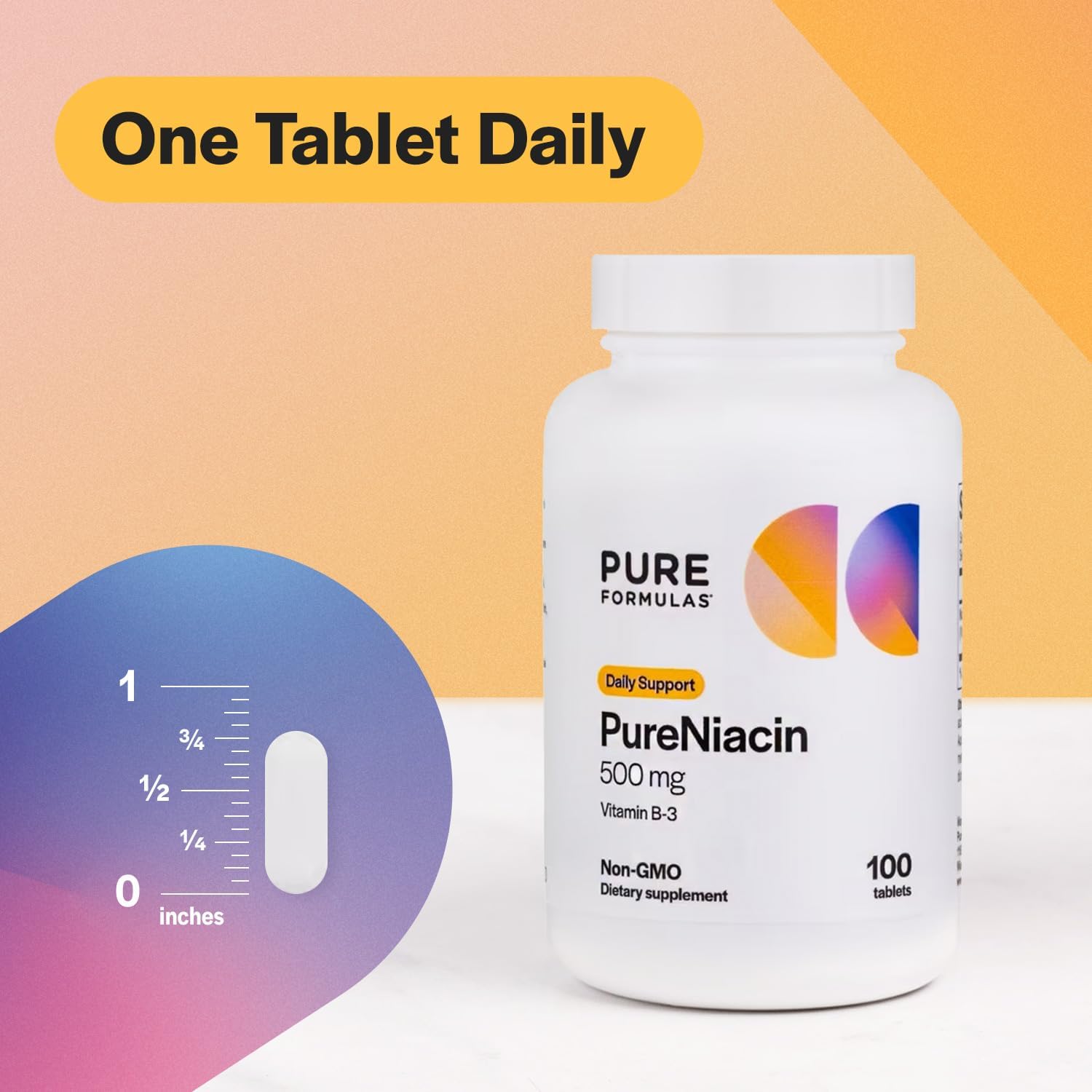 Niacin 500mg Immediate Release Nicotinic Acid Supplement - 100 Tablets - Non-GMO Vitamin B3 by PureFormulas