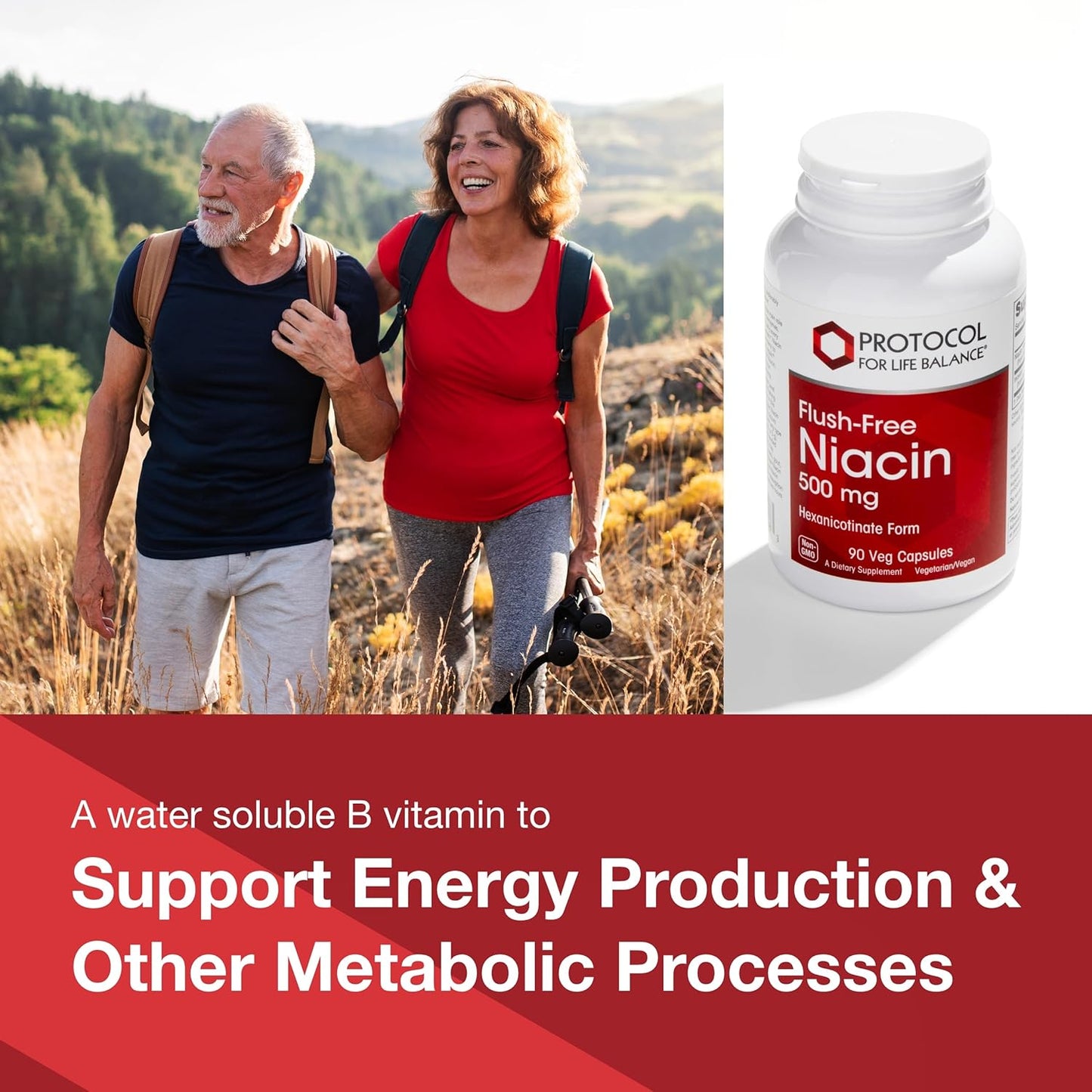 Niacin 500mg Supplement for Energy & Metabolism Support - No Flush Vitamin B3 - Vegan & Kosher - 90 Veg Capsules