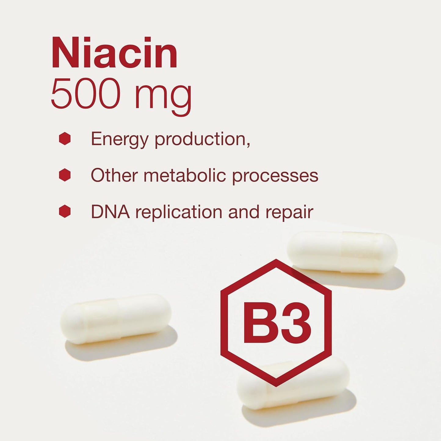Niacin 500mg Supplement for Energy & Metabolism Support - No Flush Vitamin B3 - Vegan & Kosher - 90 Veg Capsules