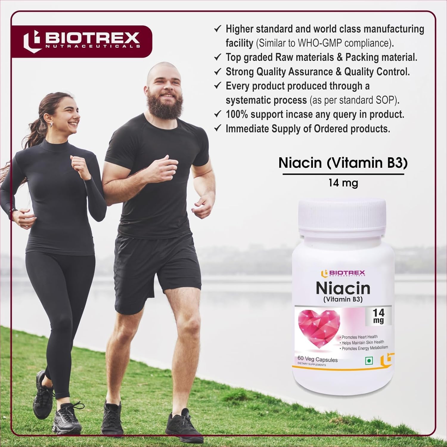 Niacin and Inositol Supplement - 60 Veg Capsules, 14mg B3 Vitamin, Natural Formula