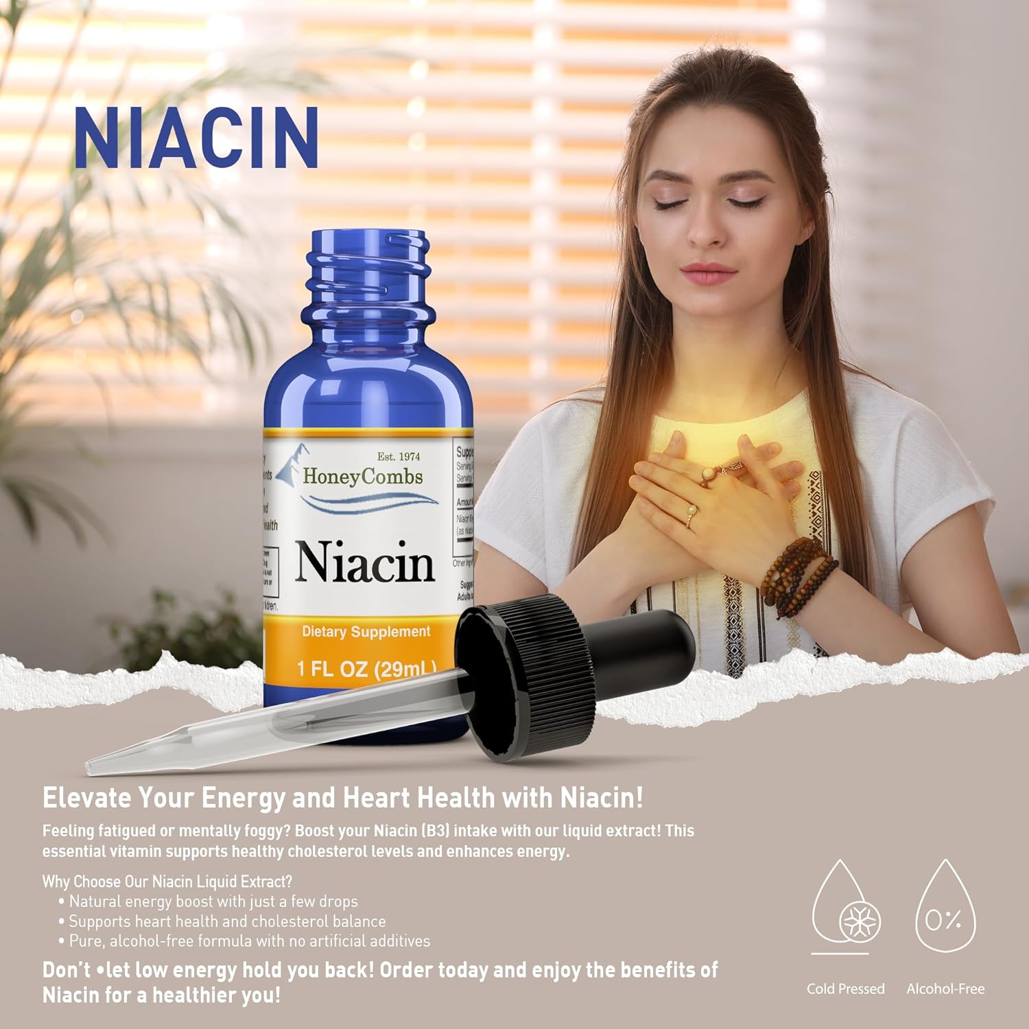 Niacin Drops 80mg - Liquid Vitamin B3 Supplement - Alcohol-Free, Non-GMO - 1oz