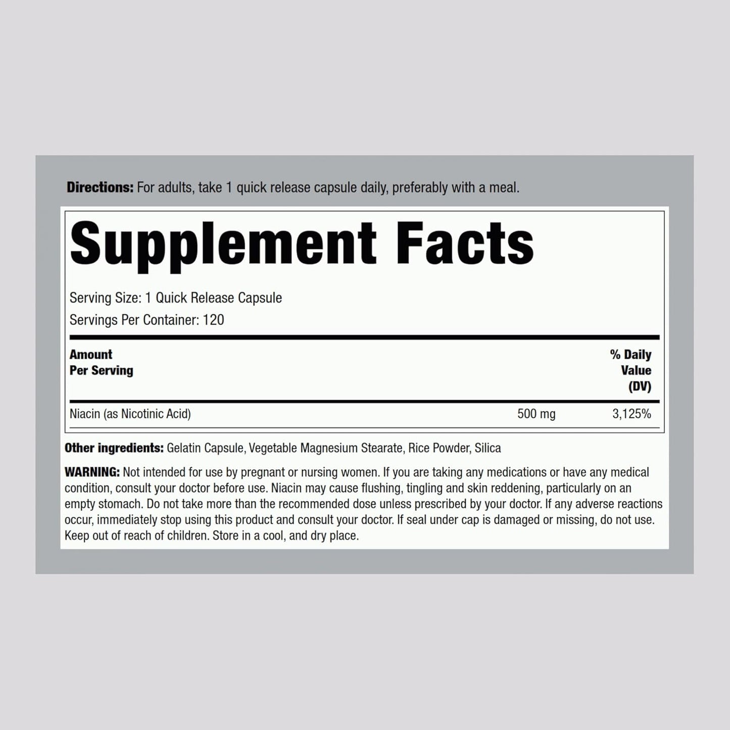 Niacin Flush 500mg Capsules by Piping Rock | 120 Count | Non-GMO & Gluten Free