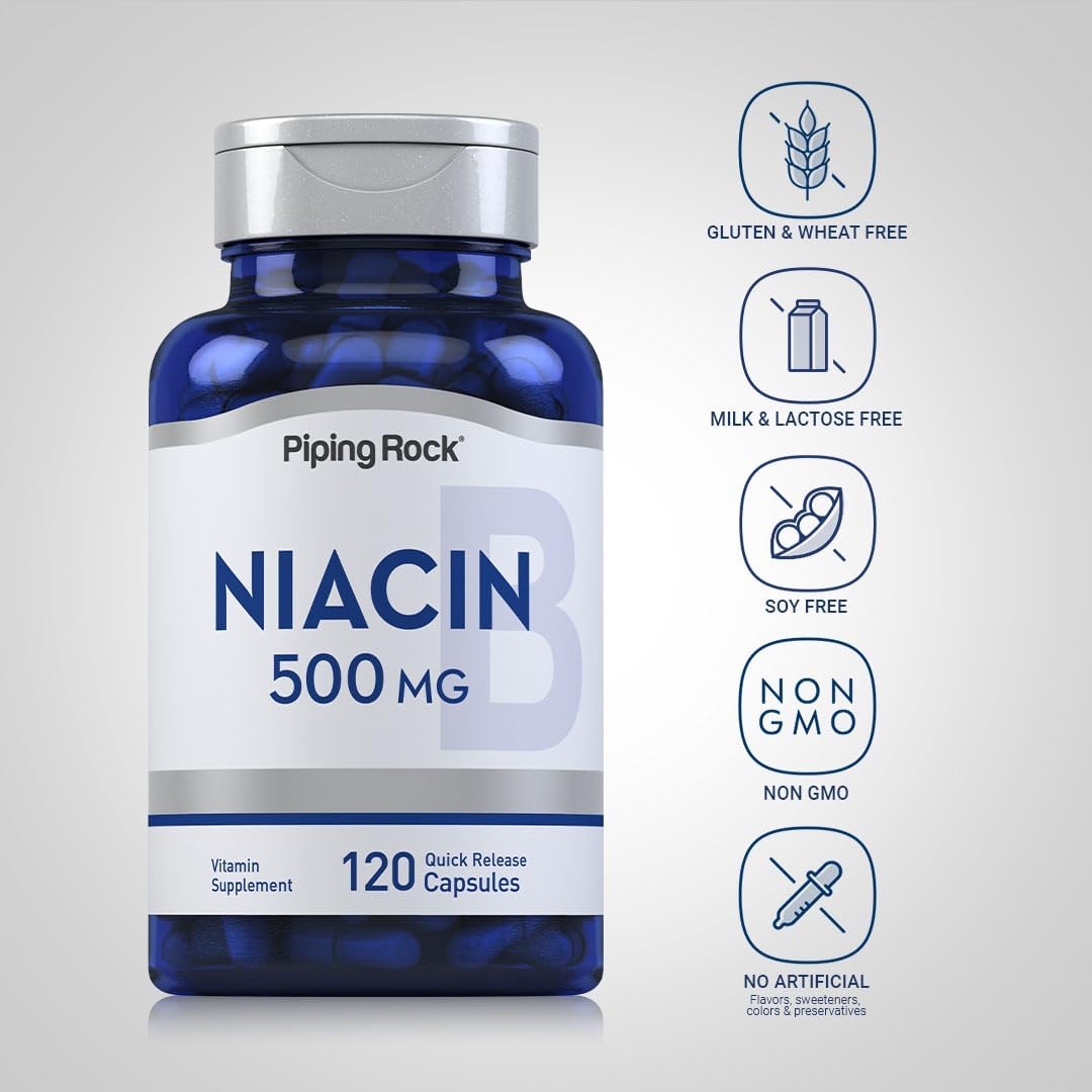Niacin Flush 500mg Capsules by Piping Rock | 120 Count | Non-GMO & Gluten Free