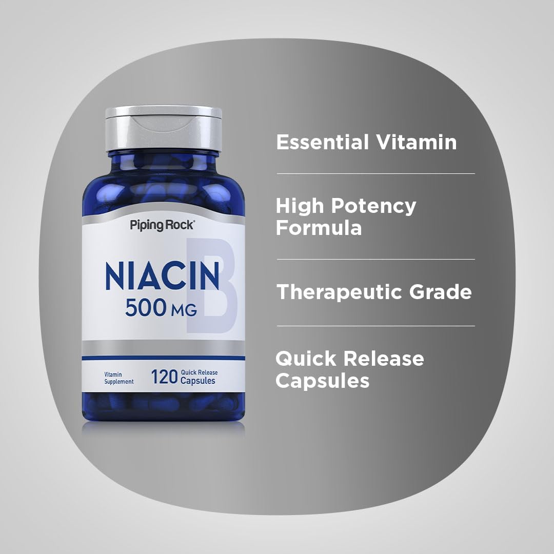 Niacin Flush 500mg Capsules by Piping Rock | 120 Count | Non-GMO & Gluten Free