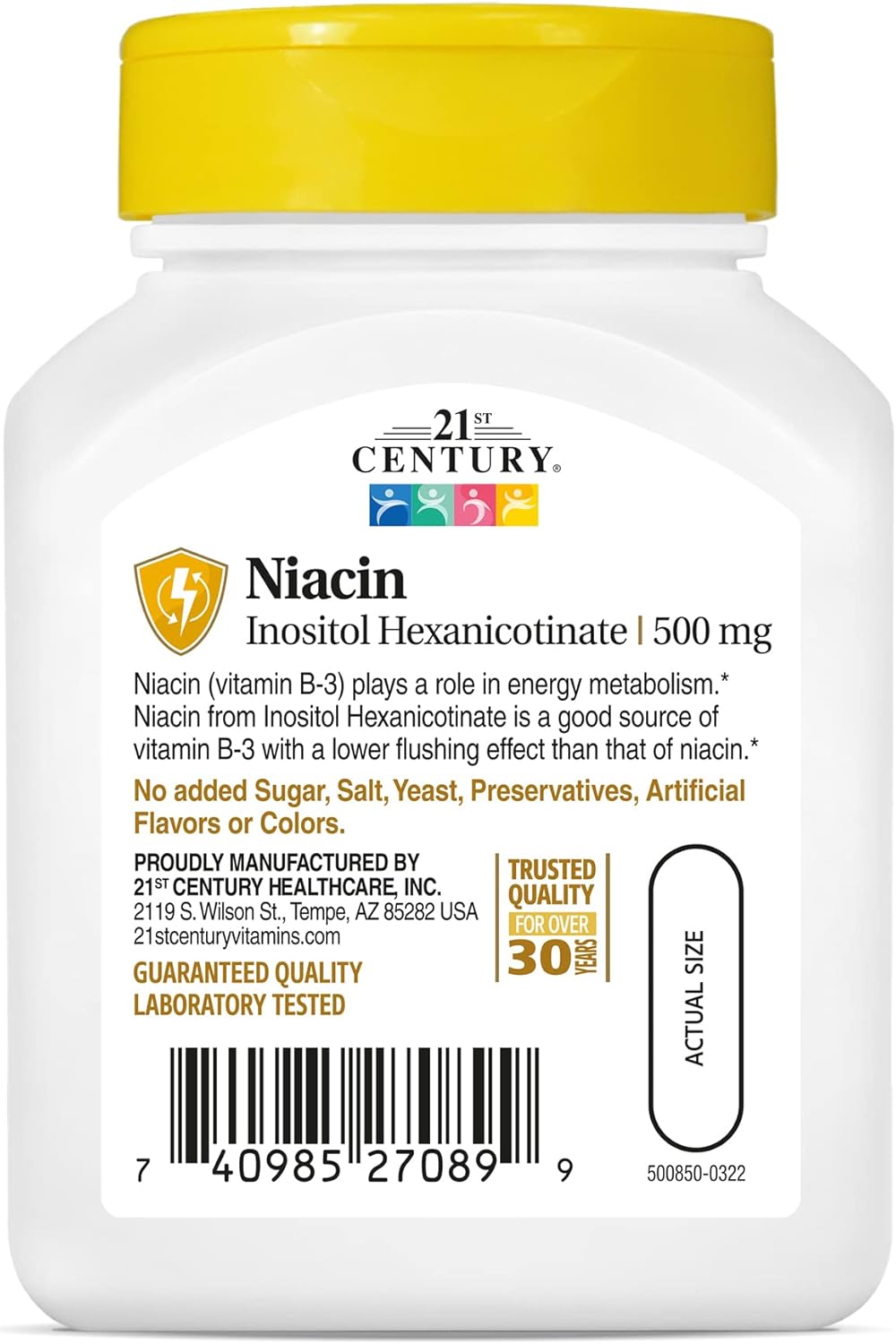 Niacin Flush Free Supplement 500mg - 110 Capsules by 21st Century HealthCare
