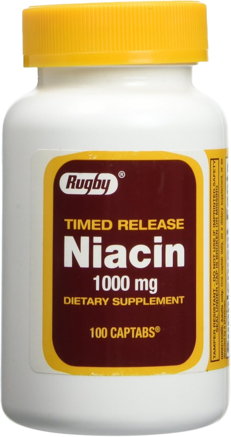 Niacin Time Release 1000mg Supplement by Rugby Laboratories - 100ct Pack
