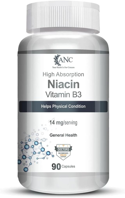 Niacin Vitamin B3 Capsules - 90 Count, Flush-Free, Non-GMO, Gluten-Free