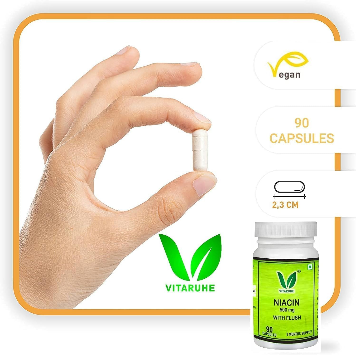 Niacin (Vitamin B3) Capsules - 90 Count, Flush-Free, Non-GMO, Gluten-Free