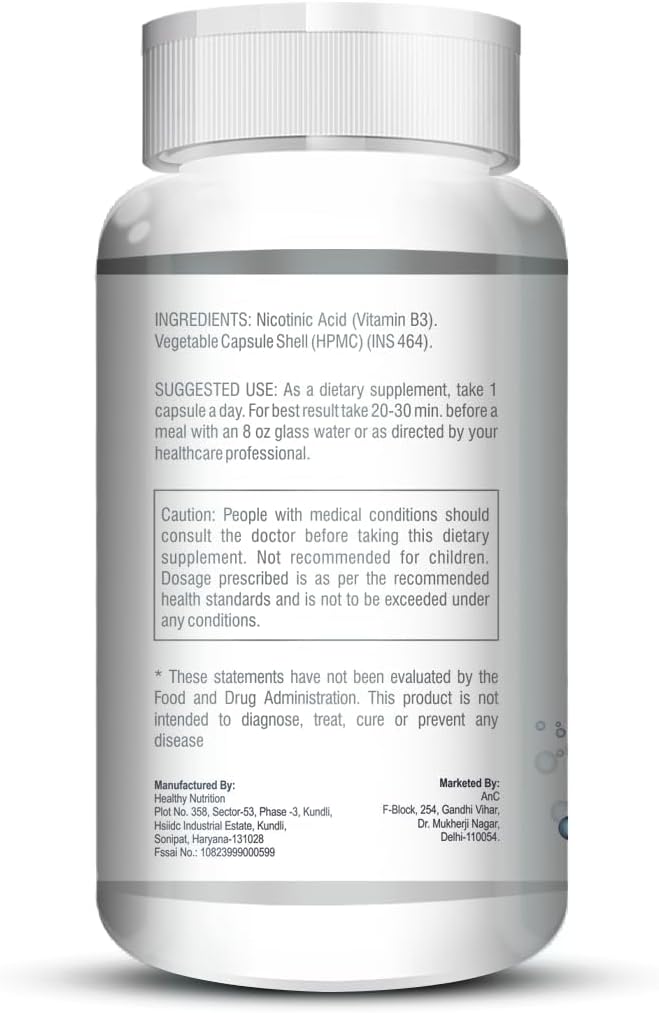 Niacin Vitamin B3 Capsules - 90 Count, Flush-Free, Non-GMO, Gluten-Free