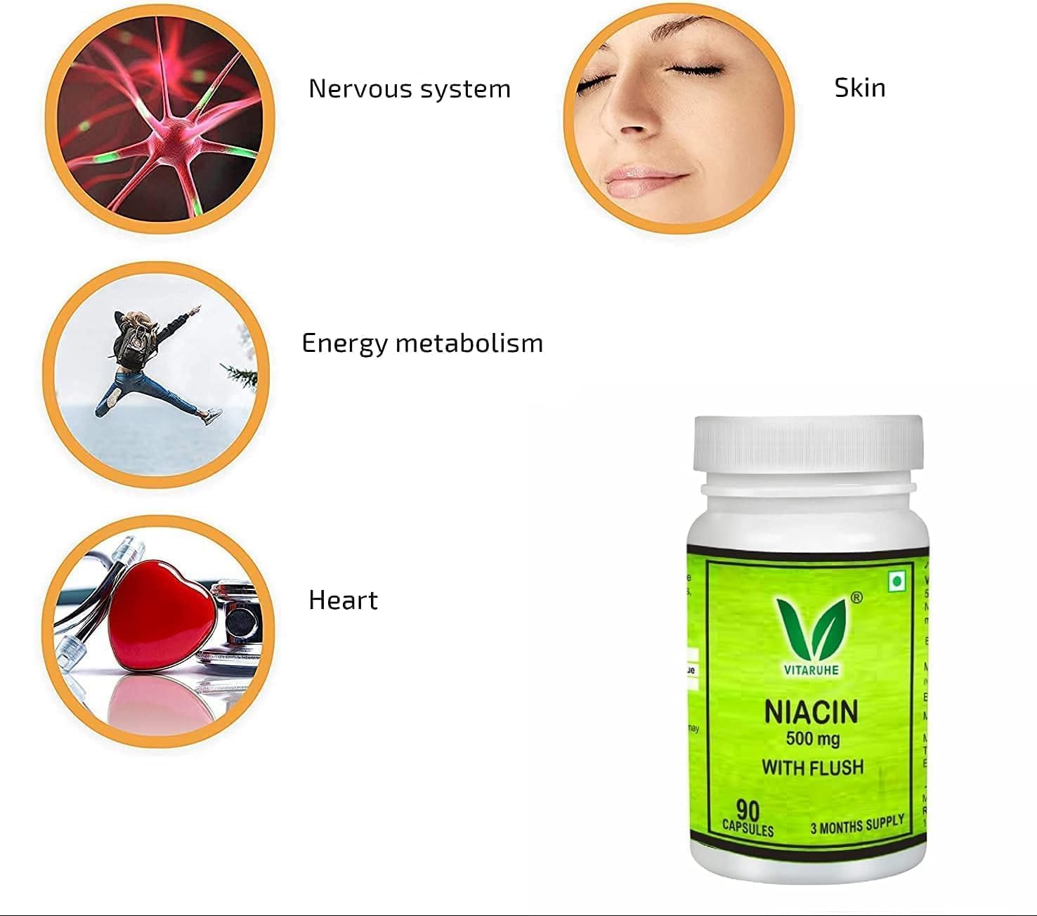 Niacin (Vitamin B3) Capsules - 90 Count, Flush-Free, Non-GMO, Gluten-Free