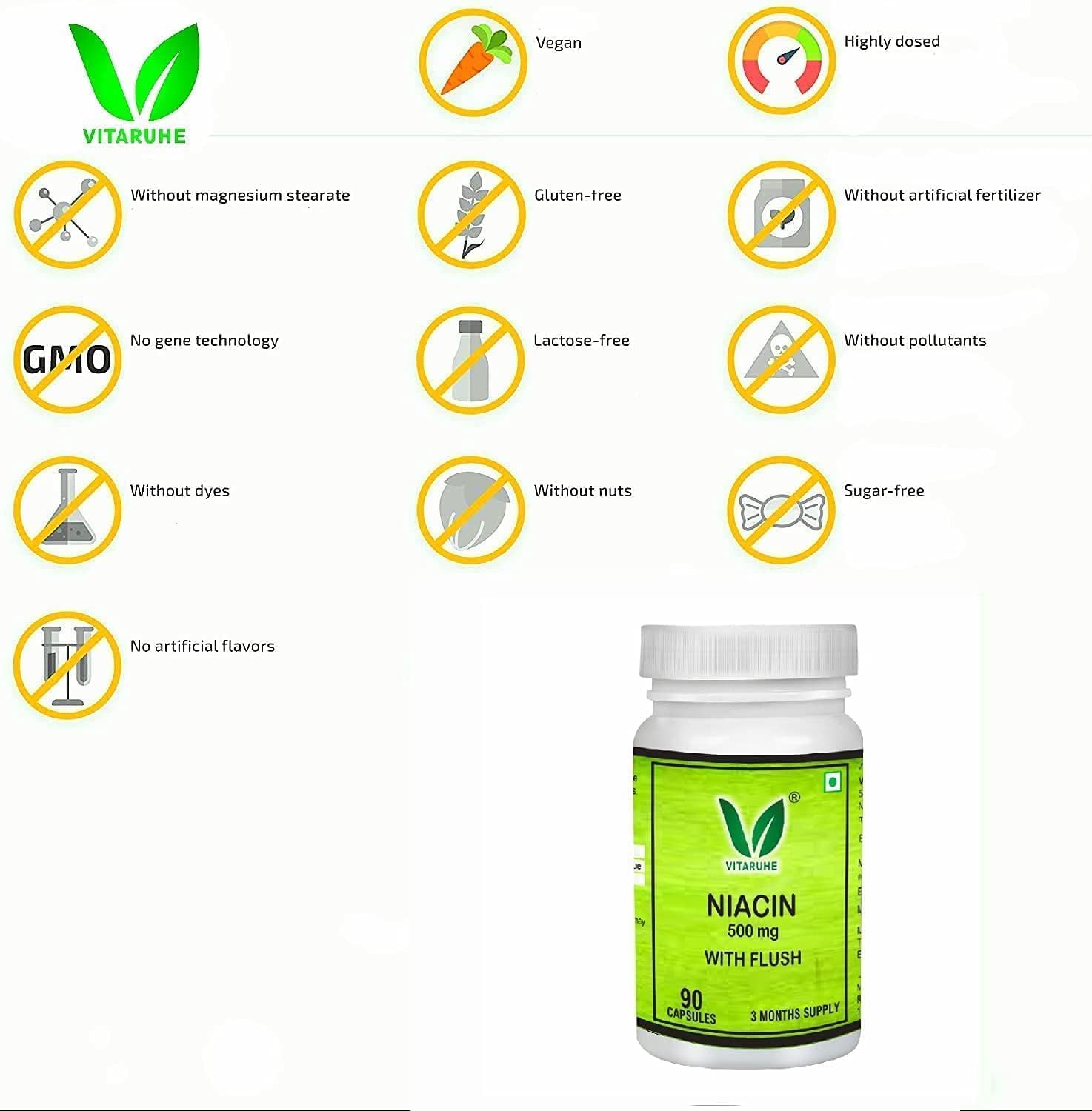 Niacin (Vitamin B3) Capsules - 90 Count, Flush-Free, Non-GMO, Gluten-Free