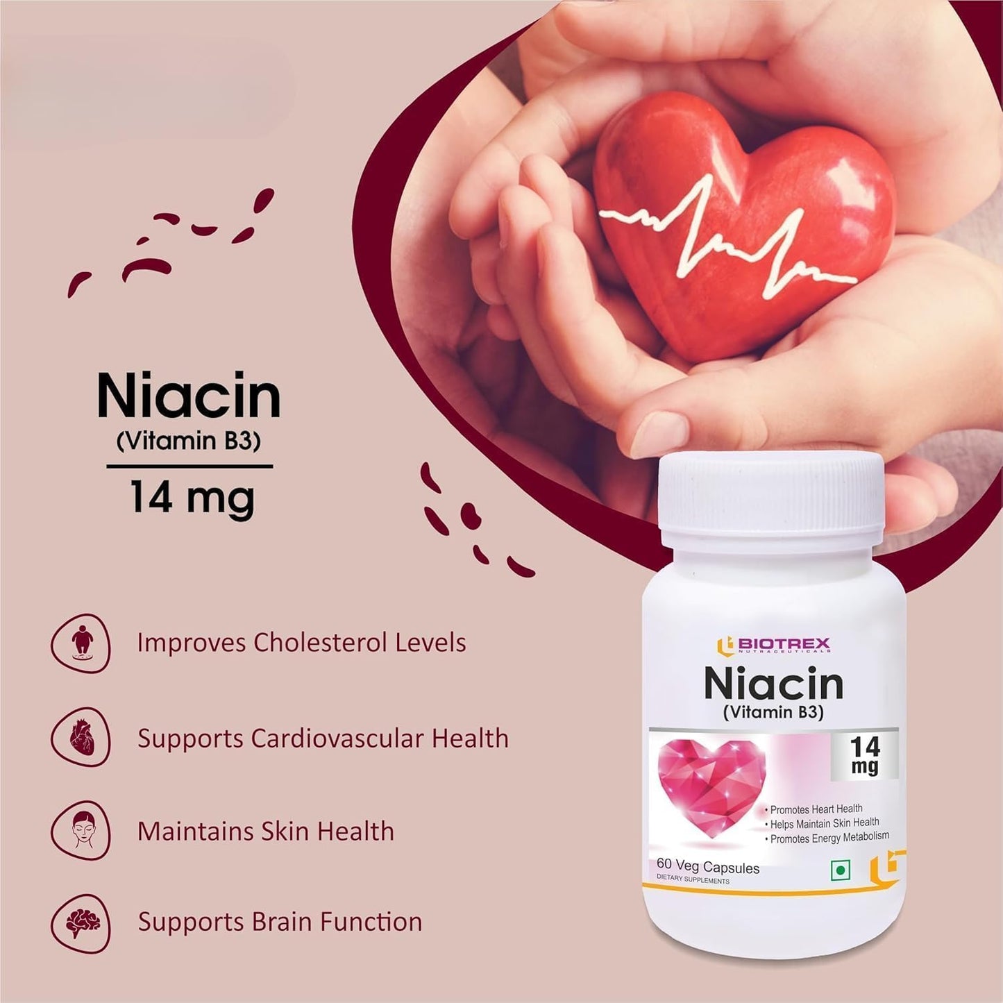 Niacin Vitamin B3 Supplement with Inositol - 60 Veg Capsules, 14mg - AKSHAR LLC
