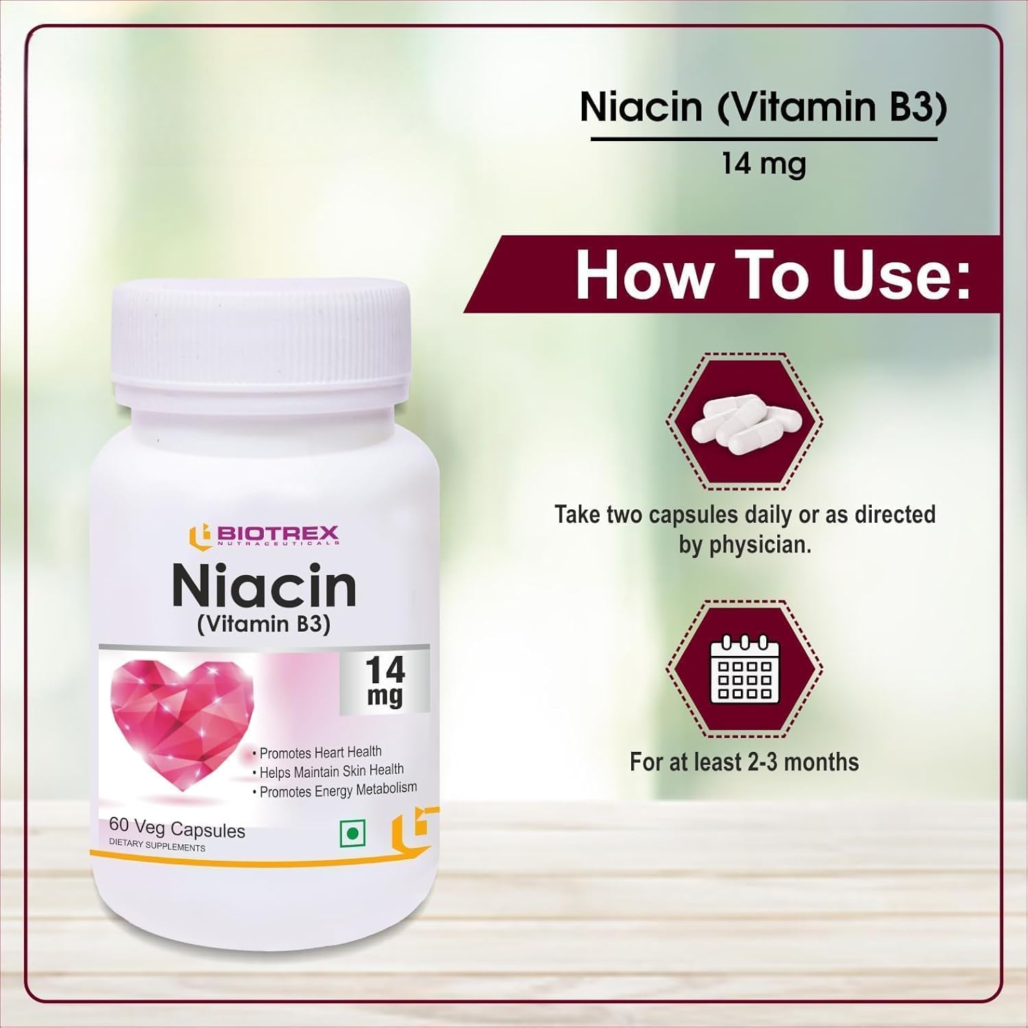Niacin Vitamin B3 Supplement with Inositol - 60 Veg Capsules, 14mg - AKSHAR LLC