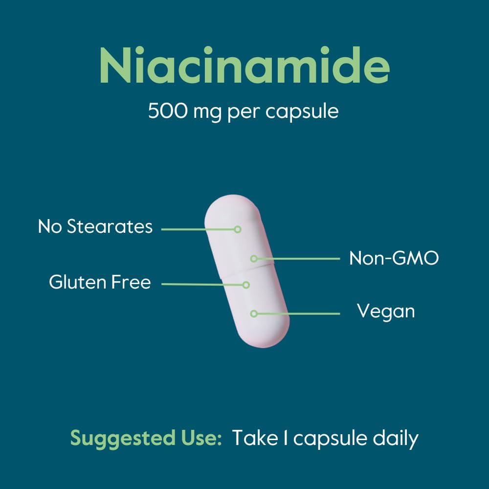 Niacinamide 500mg Capsules - 240 Vegetarian, Vegan & Gluten-Free - Non GMO Formula without Stearates