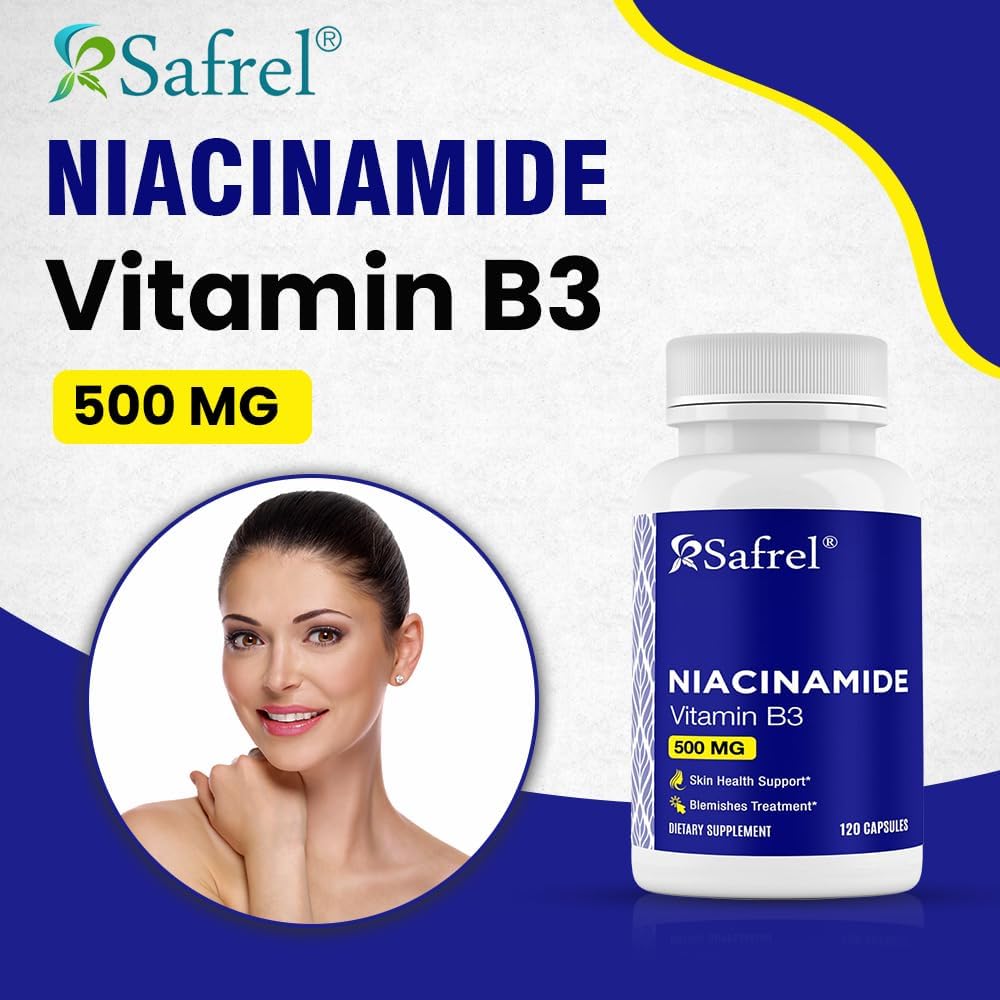 Niacinamide 500mg Capsules - Skin Health & Blemish Support - Non-GMO, Gluten-Free - Flush-Free Formula - 120 Count for Men and Women
