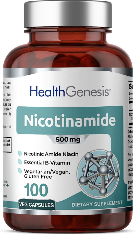 Nicotinamide 500mg Vitamin B3 Supplement for Skin Cell Health - Natural Flush-Free Formula - 100 Vcaps