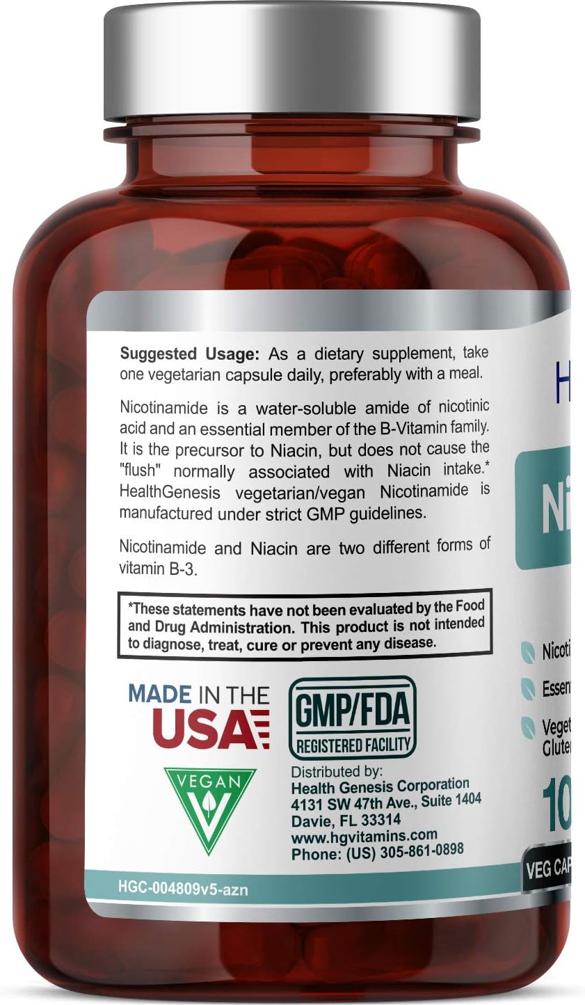 Nicotinamide 500mg Vitamin B3 Supplement for Skin Cell Health - Natural Flush-Free Formula - 100 Vcaps