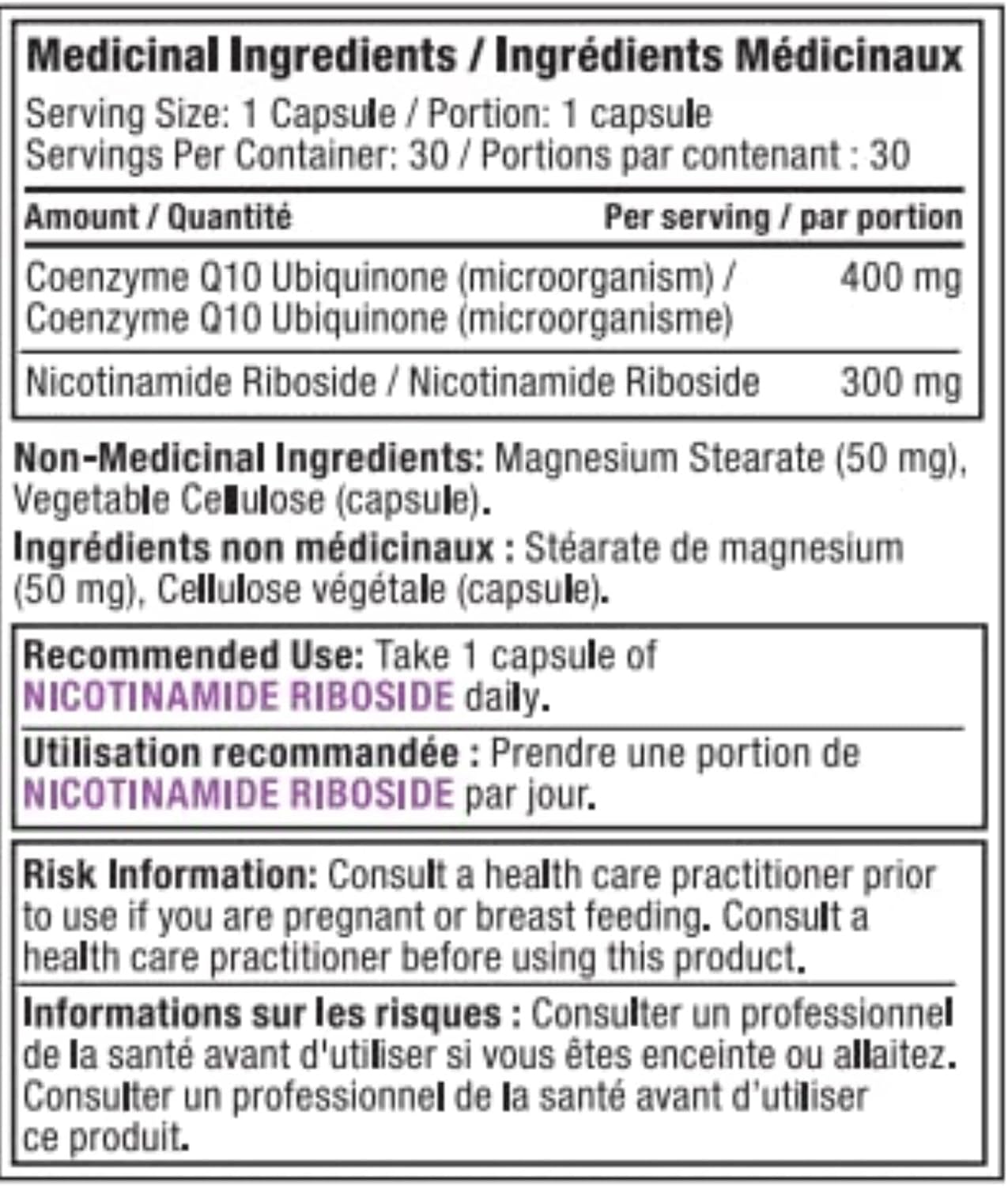 Nicotinamide Riboside & CoQ10 Capsules - 300mg NR & 400mg CoQ10 per Serving, 30 Vegetarian Capsules per Bottle (60 Capsules - 2 Pack)