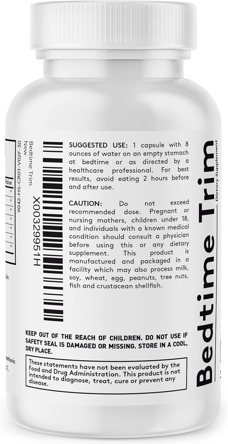Night Time Metabolism Support Supplement for Men and Women | Youth & Tonic PM Bedtime Trim Amino Acids Pills - 30 Capsules for Lean Muscles
