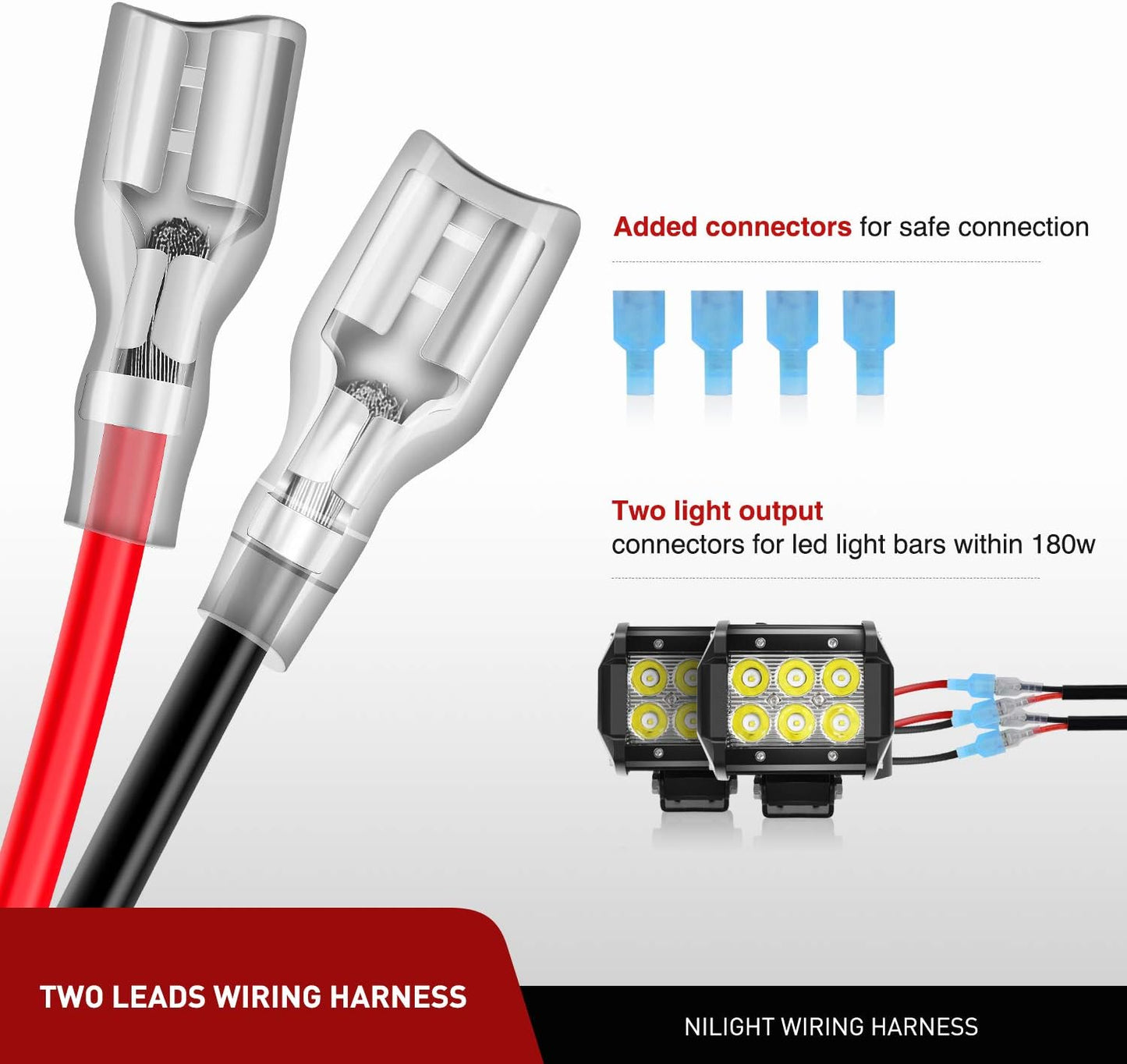 Nilight LED Light Bar Wiring Harness Kit with Handlebar Switch for Motorcycle ATV UTV Driving Lights