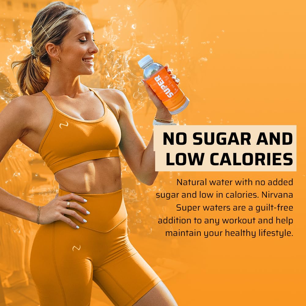 Nirvana Super Water Orange Peach - HMB Infused Vitamin D Beverage for Hydration, Muscle & Bone Support - 16.9 fl oz, 12 Bottles