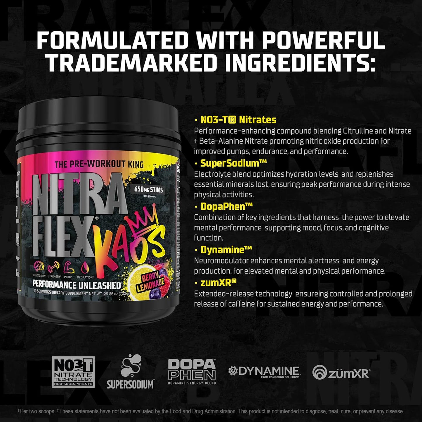 Nitraflex KAOS Berry Lemonade Pre-Workout Powder by GAT SPORT - Energizing Blend for Enhanced Performance