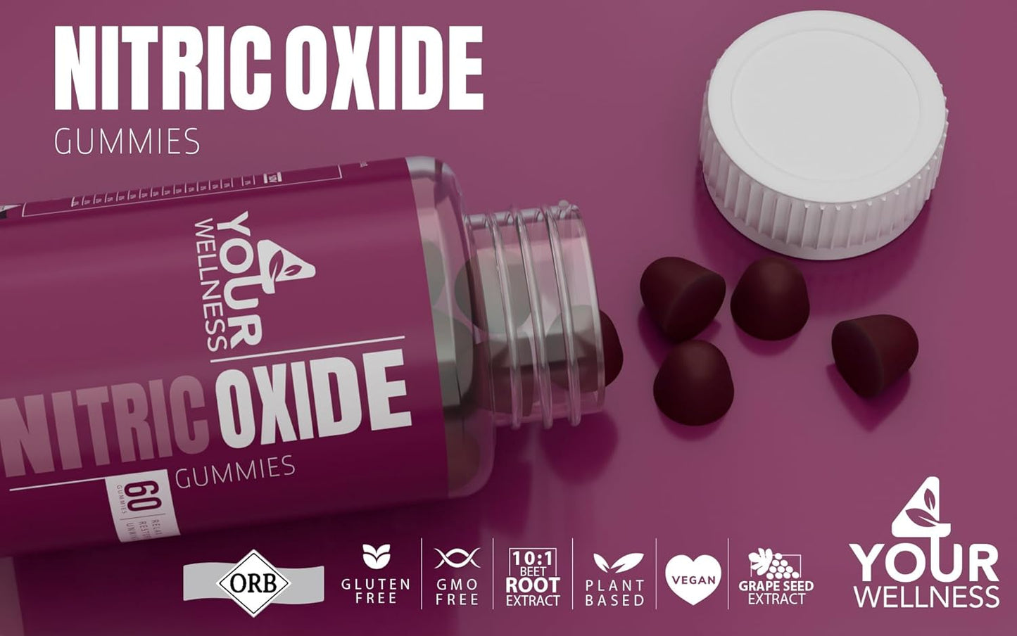 Nitric Oxide Gummies with Beet Root Extract for Blood Pressure Support - Gluten Free, Non-GMO, Kosher - 60 Count Mixed Berry Flavor