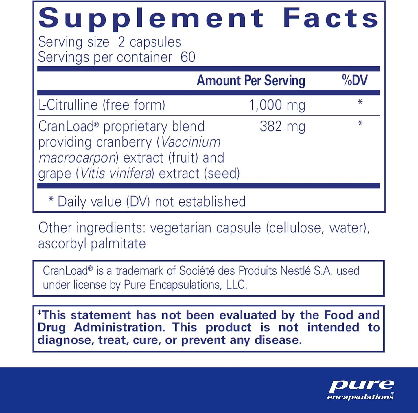 Nitric Oxide Ultra Capsules - Supports Healthy Blood Flow & Vascular Health - with L-Citrulline & CranLoad - 120 Capsules