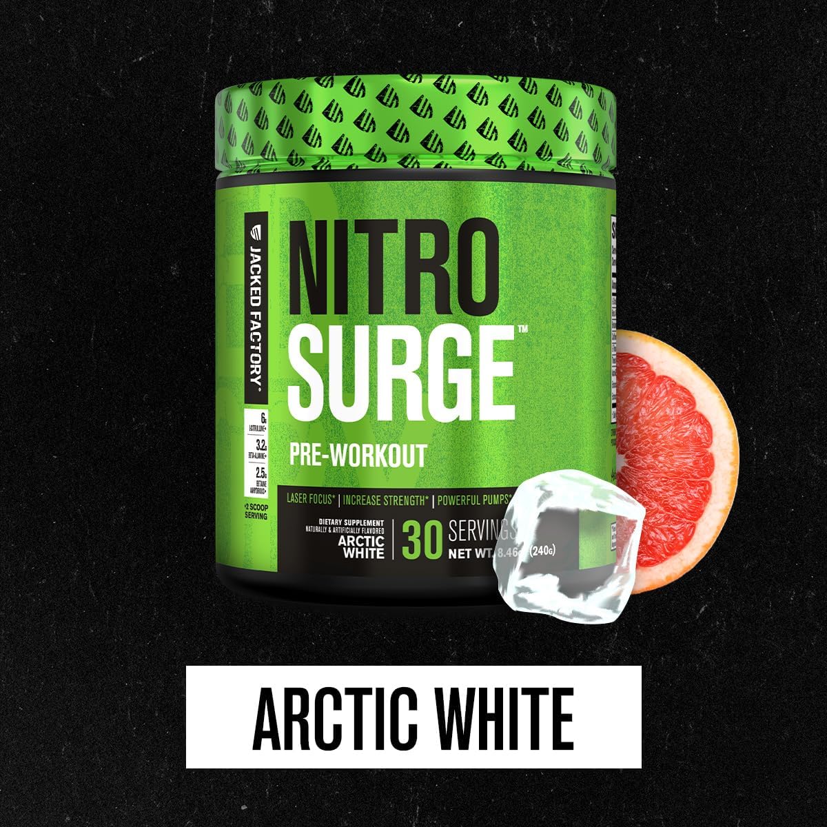NITROSURGE Pre Workout Supplement - Boost Energy, Enhance Strength, Improve Focus, Increase Pumps - NO Booster & Powerful Energy Powder - 30 Servings, Arctic White - BoostGo Australia