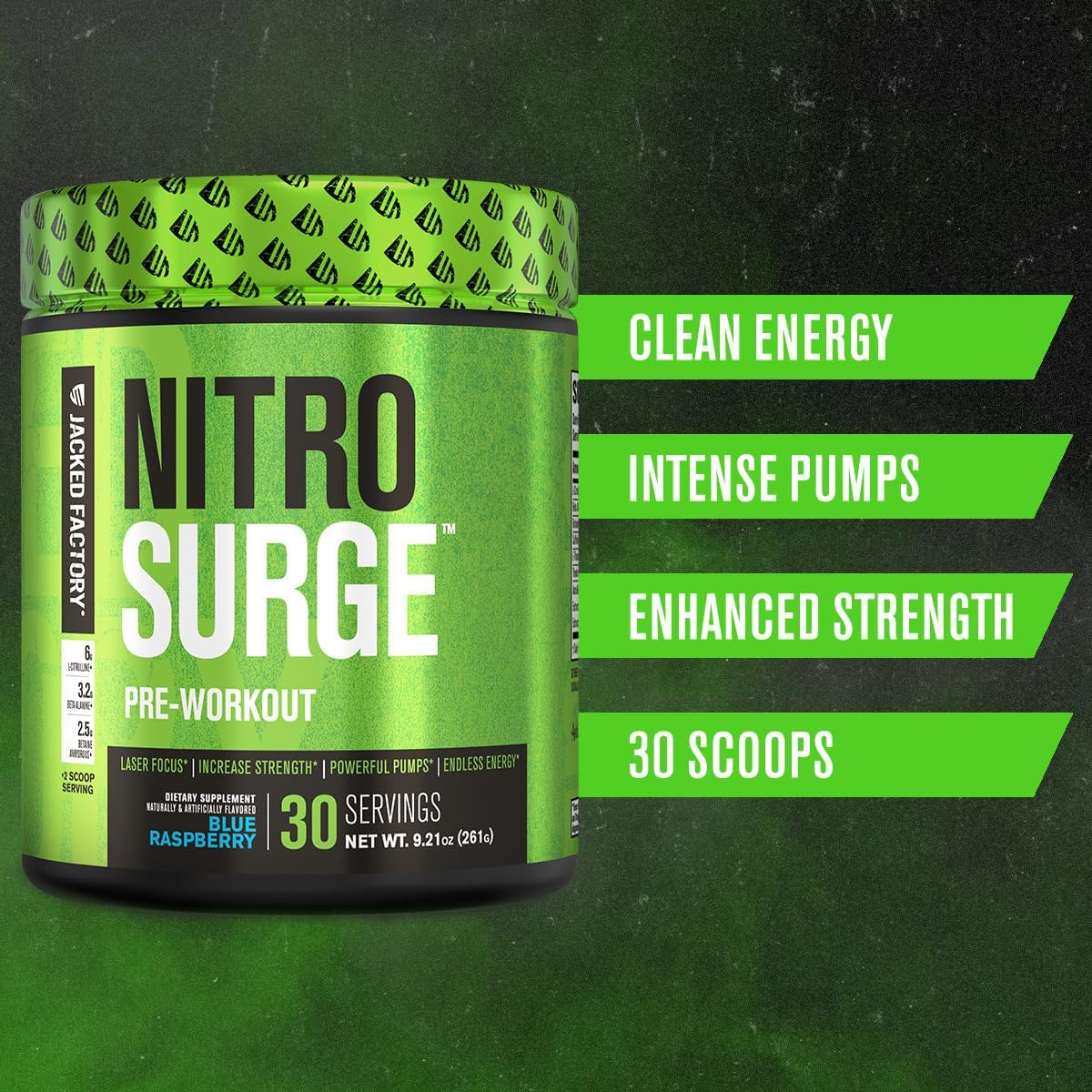 NITROSURGE Pre Workout Supplement - Boost Energy, Increase Strength, Enhance Focus, Intense Pumps - NO Booster & Powerful Energy Powder - 90 Servings, Arctic White
