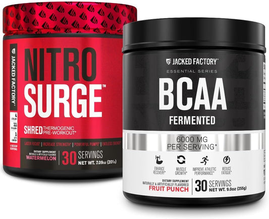 Nitrosurge Shred Thermogenic Pre-Workout & BCAA Combo for Body Recomposition, Muscle Building - Watermelon & Fruit Punch Flavors
